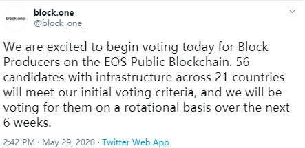 utrack：EOS母公司block.one正式参与节点投票，币安、火币、Bitfinex等10个节点已获首轮投票-区块链315