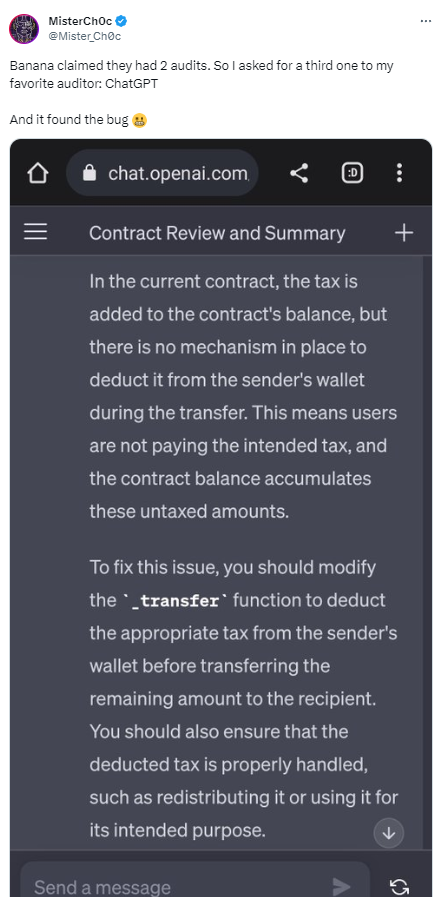 Banana Gun失败的合约曾通过两次审计，但ChatGPT却在几秒内发现漏洞