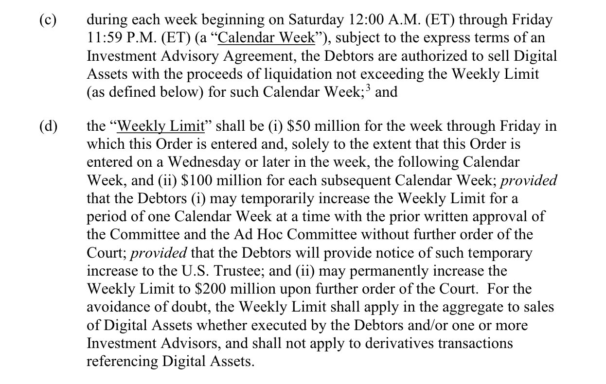 FTX加密货币清算流程：首周出售上限为5000万美元，随后每周的出售上限为1亿美元