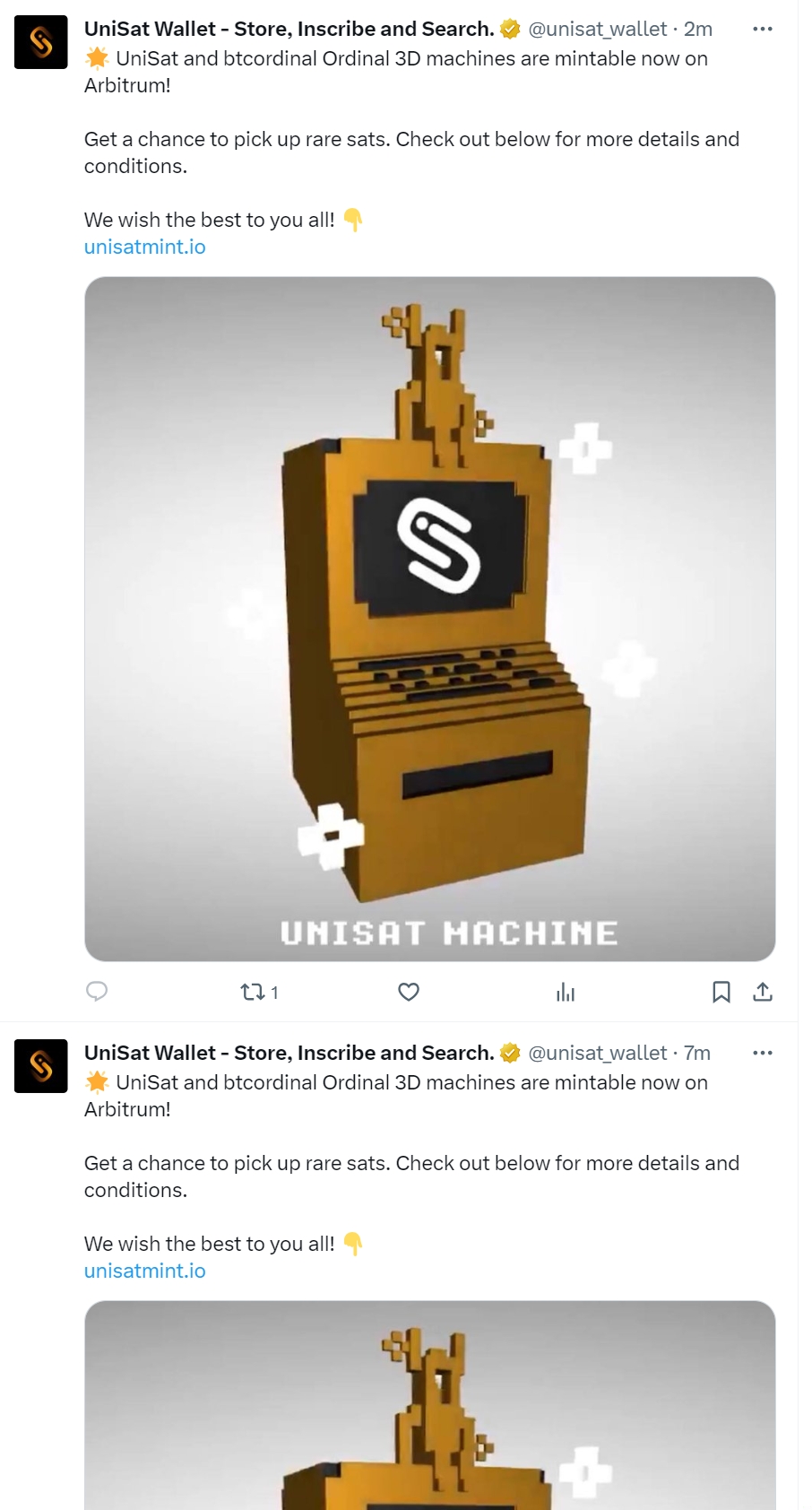 UniSat Wallet的推特账户疑似被黑客攻击，请勿进行交互