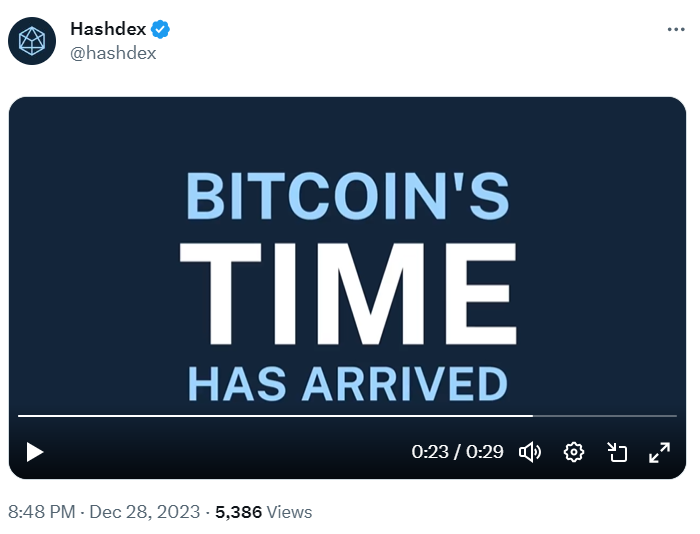 Hashdex再次发布时长29秒的比特币ETF相关广告视频