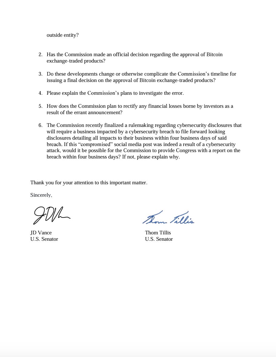 美国参议员要求SEC向国会提供X账户违规事件报告，截止日期定在1月15日