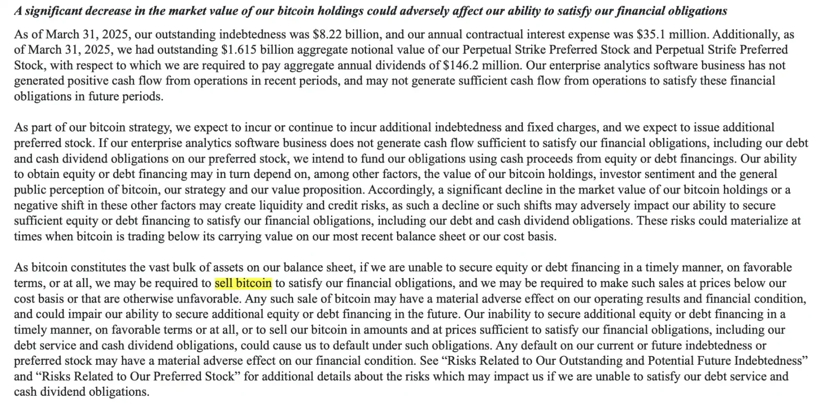 如果微策略被迫出售BTC，极端情况下会给市场带来多大抛压？